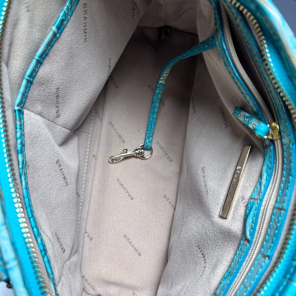 NWT BRAHMIN Mini Asher Turquoise Melbourne Croc Satchel Crossbody Handbag - Picture 8 of 9